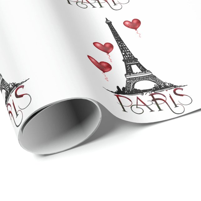Paris, Eiffel Tower and Red Balloons Beautiful Wrapping Paper (Roll Corner)