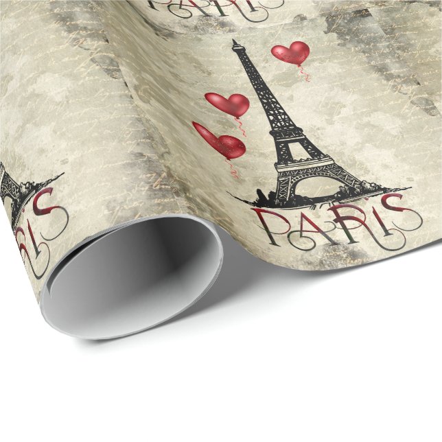 Paris, Eiffel Tower and Red Balloons Parchment Wrapping Paper (Roll Corner)