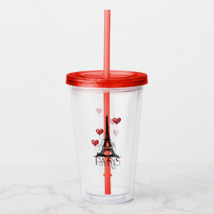 Paris, Eiffel Tower and Red Heart Balloons Acrylic Tumbler
