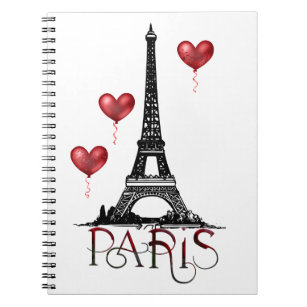 Paris, Eiffel Tower and Red Heart Balloons Notebook