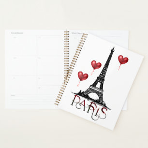 Paris, Eiffel Tower and Red Heart Balloons Planner