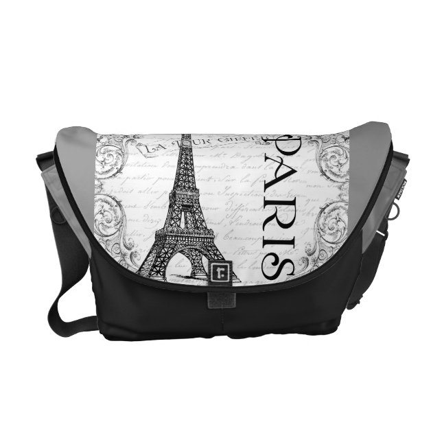 Paris Eiffel Tower and Scrolls Courier Bag (Front)