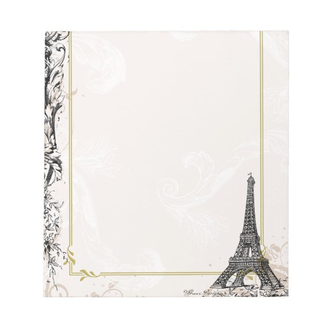 Paris Eiffel Tower and Scrolls Notepad (Front)