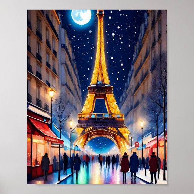 Paris Eiffel Tower at Night Poster (Front)