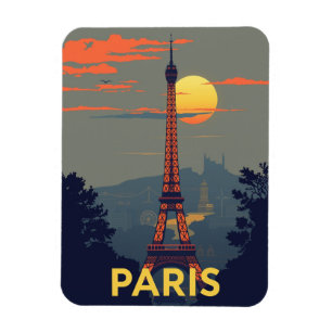 Paris Eiffel Tower at Sunset Vintage France Travel Magnet