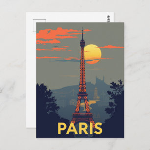 Paris Eiffel Tower at Sunset Vintage France Travel Postcard