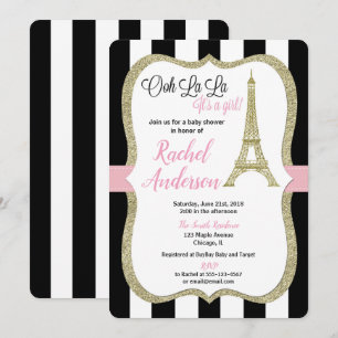 Paris Eiffel tower baby shower invitation girl