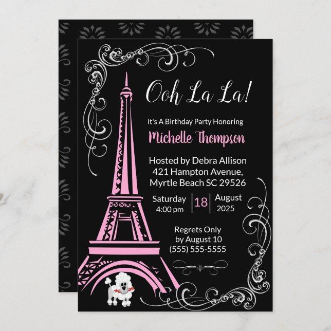 Paris Eiffel Tower Birthday Invitations (Front/Back)