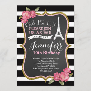 Paris Eiffel Tower Birthday Party Invitation