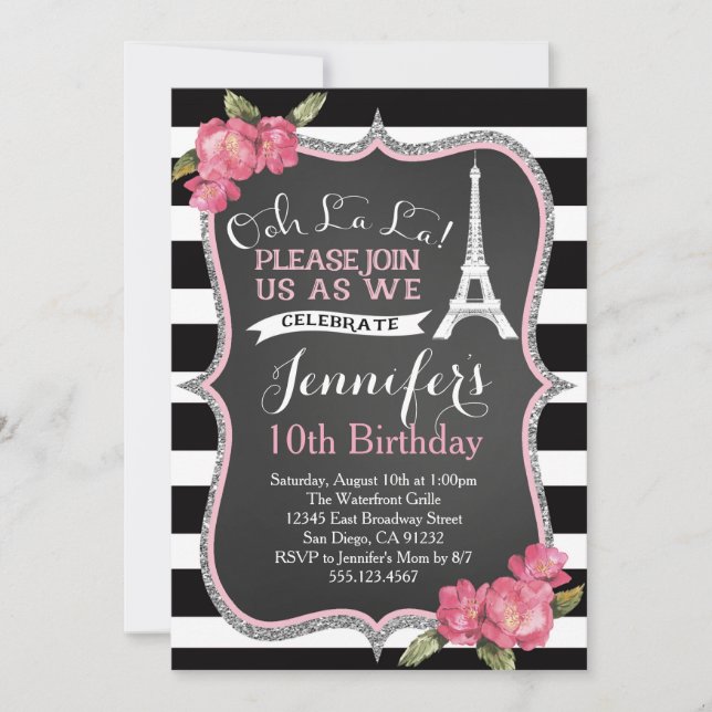 Paris Eiffel Tower Birthday Party Invitation (Front)
