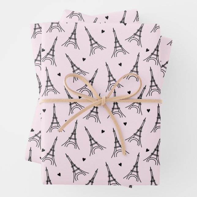 Paris Eiffel Tower Birthday Shower Party Wrapping Paper Sheet (In situ)