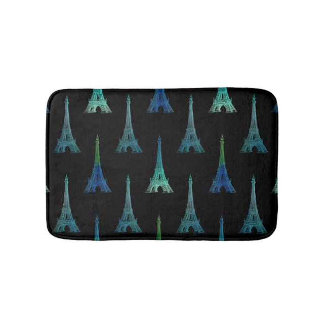 Paris Eiffel Tower Black Aqua Bath Rug (Front)