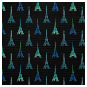 Paris Eiffel Tower Black Blue Green Fabric