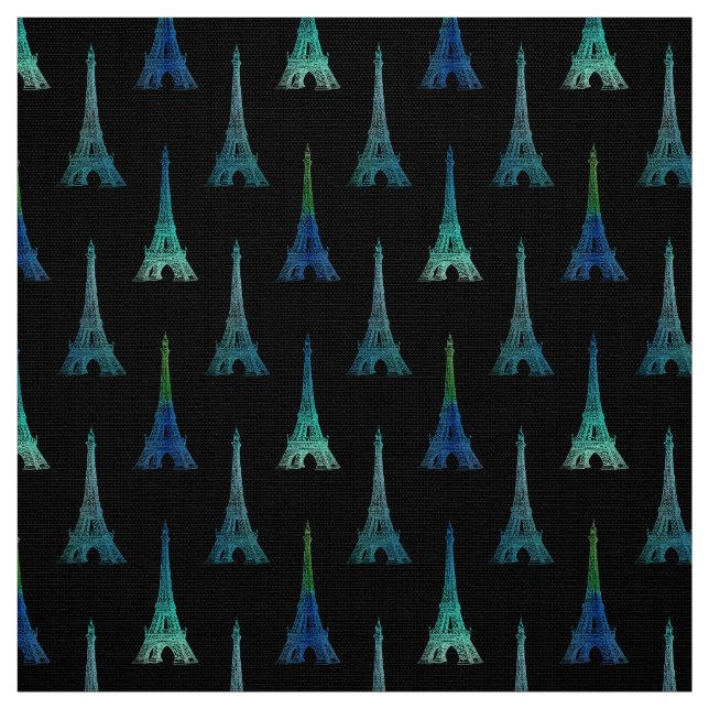 Paris Eiffel Tower Black Blue Green Fabric (Swatch)