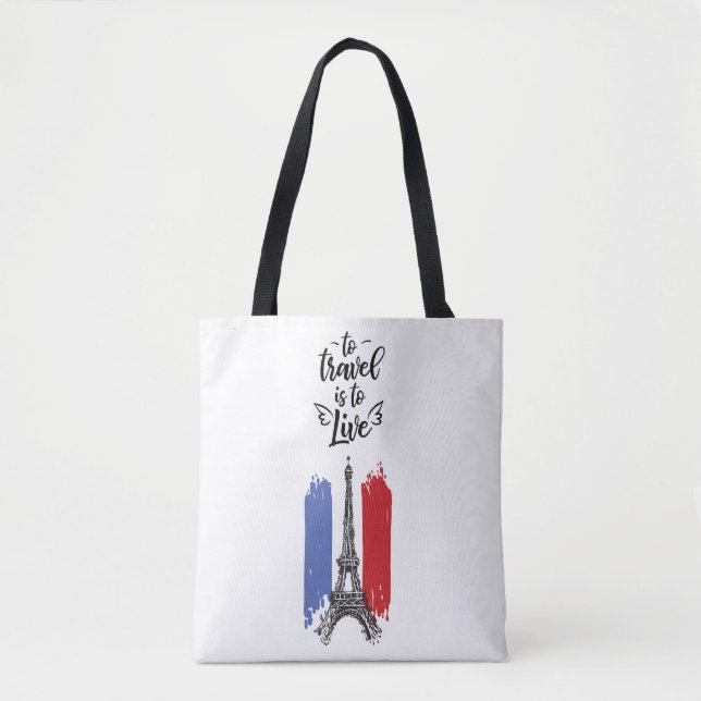 *~* Paris Eiffel Tower Black Outline White Tote Bag (Front)