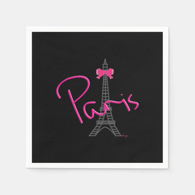 Paris Eiffel Tower, black Standard Cocktail Napkin (Front)