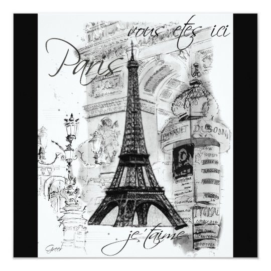 Paris Eiffel Tower Black & White Collage Card