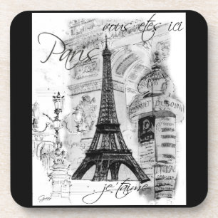 Paris Eiffel Tower Black & White Collage Coaster