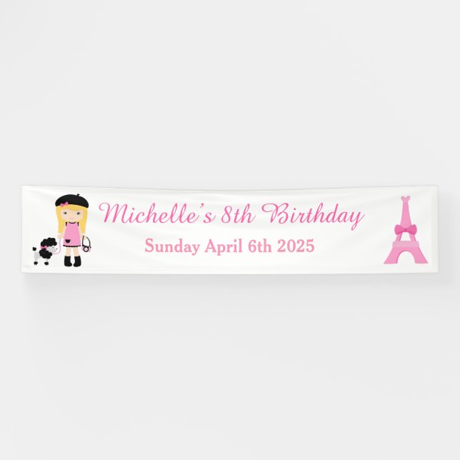 Paris Eiffel Tower Blonde Girl Banner (Horizontal)