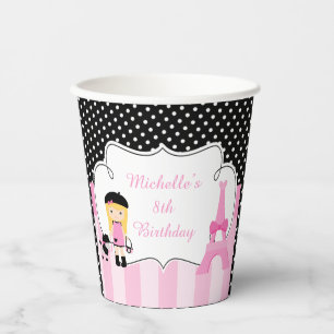 Paris Eiffel Tower Blonde Girl Paper Cups
