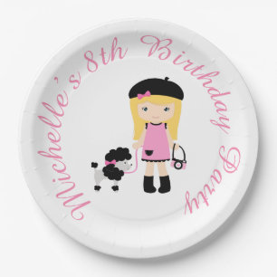 Paris Eiffel Tower Blonde Girl Paper Plate