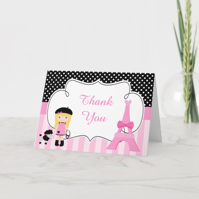 Paris Eiffel Tower Blonde Girl Thank You Card (Front)