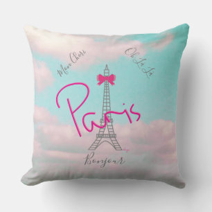 Paris, Eiffel Tower Bonjour French Modern Cushion