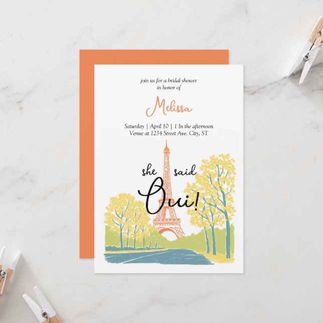 Paris Eiffel Tower bridal shower invitations (Front/Back In Situ)