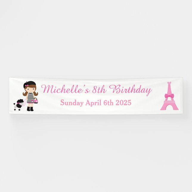 Paris Eiffel Tower Brunette Girl Banner (Horizontal)