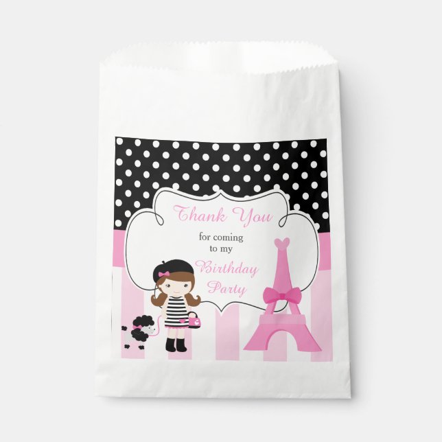 Paris Eiffel Tower Brunette Girl Favour Bags (Front)