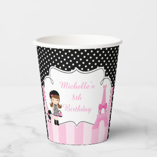 Paris Eiffel Tower Brunette Girl Paper Cups