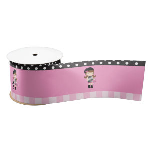Paris Eiffel Tower Brunette Girl Satin Ribbon