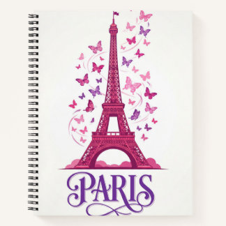 Paris Eiffel Tower Butterfly Spiral Notebook
