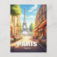 Paris Eiffel Tower Cafes Postcard