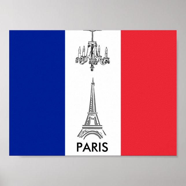Paris Eiffel Tower Chandelier French Flag Poster (Front)