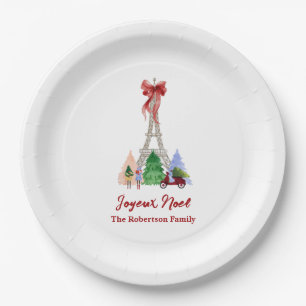 Paris Eiffel Tower Christmas Holiday Custom Paper Plate