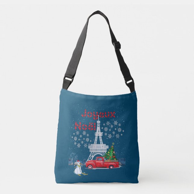 Paris Eiffel Tower Christmas Tree Red Truck Joyeux Crossbody Bag (Front)