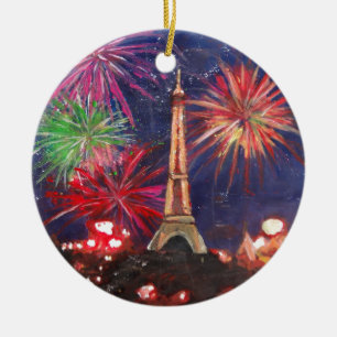 Paris Eiffel Tower City of Love with Silvester New Ceramic Tree Decoration