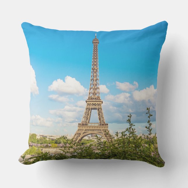 Paris Eiffel Tower Colour Photo Outdoor Pillow (Front)