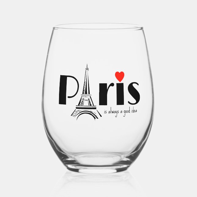 Paris Eiffel Tower Design  Stemless Wine Glass (Front)