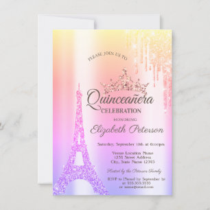 Paris Eiffel Tower,Drip Ombre Quinceañera Invitation
