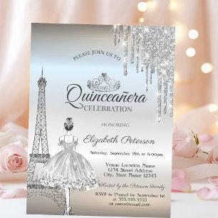Paris Eiffel Tower,Drips,Ballerina Quinceañera Invitation