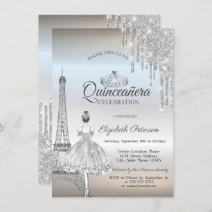 Paris Eiffel Tower,Drips,Ballerina  Quinceañera  Invitation