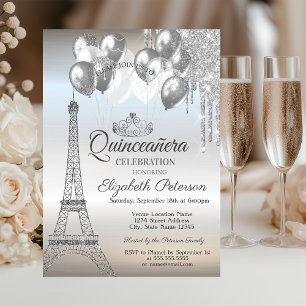 Paris Eiffel Tower,Drips Balloons Quinceañera Invitation