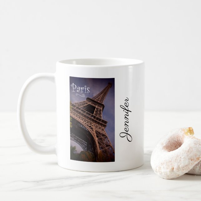 Paris Eiffel Tower Famous Landmark Photo Custom Coffee Mug (With Donut)