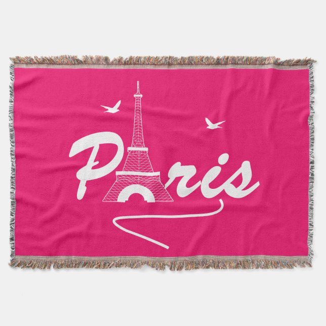 Paris Eiffel Tower Fancy Text Graphic Throw Blanket (Front)
