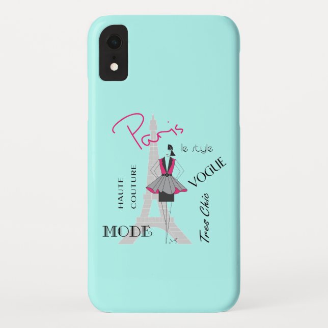 Paris Eiffel Tower Fashion Turquoise Case-Mate iPhone Case (Back)