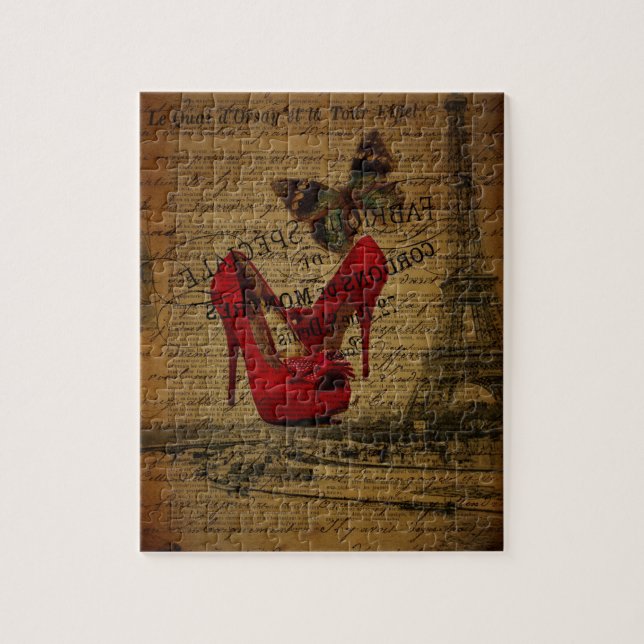 Paris eiffel tower fashionista red stilettos jigsaw puzzle (Vertical)