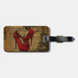 Paris eiffel tower fashionista red stilettos luggage tag