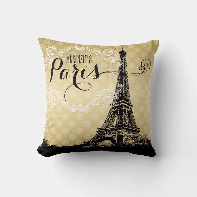 Paris Eiffel Tower Faux Gold Monogrammed Cushion (Front)